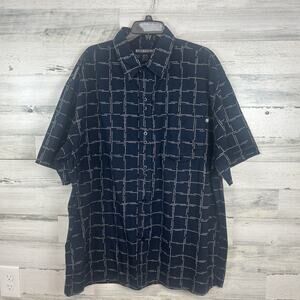 Drunknmunky Button Short Men's 2XL Short Sleeve Blue Plaid Shirt Logo Plaid
